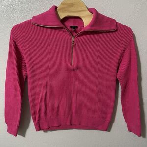 Talbots Sweater Size Large Hot Pink‎ 1/4 Zip Lightweight Ribbed Knit Pullover